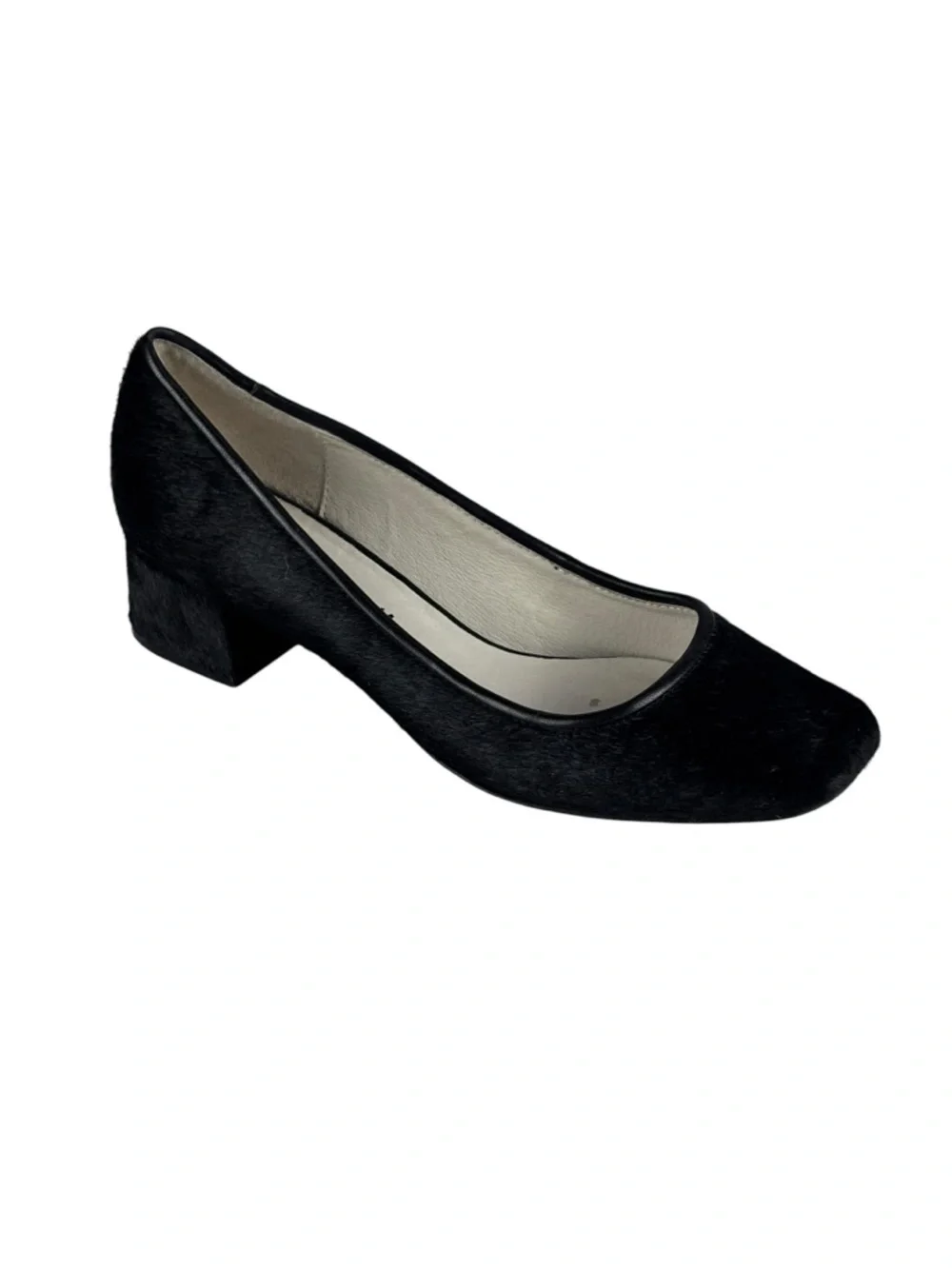 BETTYE MULLER WARHOL BLACK CALF HAIR LEATHER SQUARE TOE PUMP HEELS